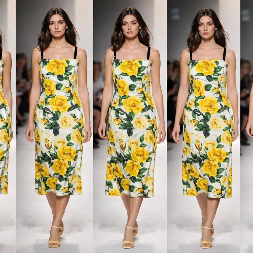 Dolce & Gabbana White Maxi Dress with Yellow Floral Print